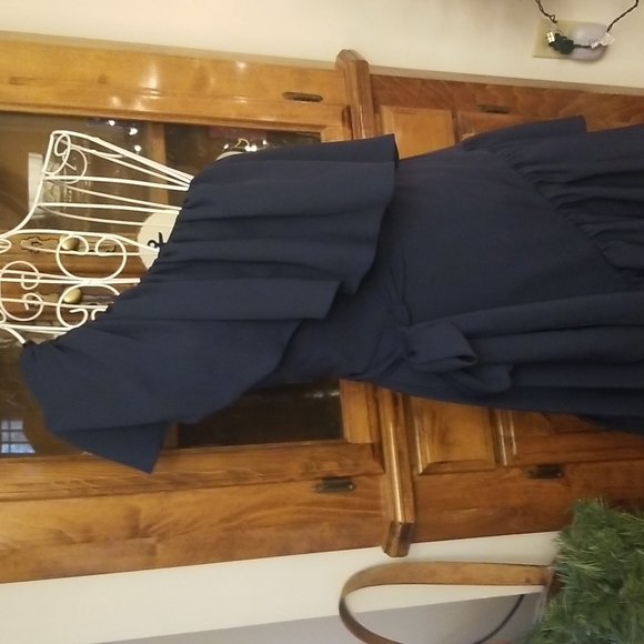 Stunning Vintage Navy Ruffled Dress - Picture 2 of 15